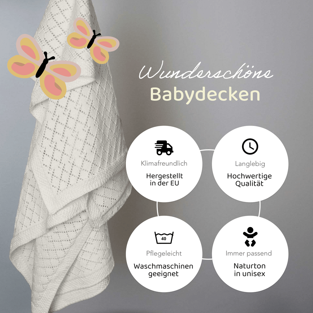 crème-weisse Babydecke Strick hängt von oben, Beschreibung: skandinavisches  Design, waschmaschinengeeignet, schneller Versand, 100% Baumwolle