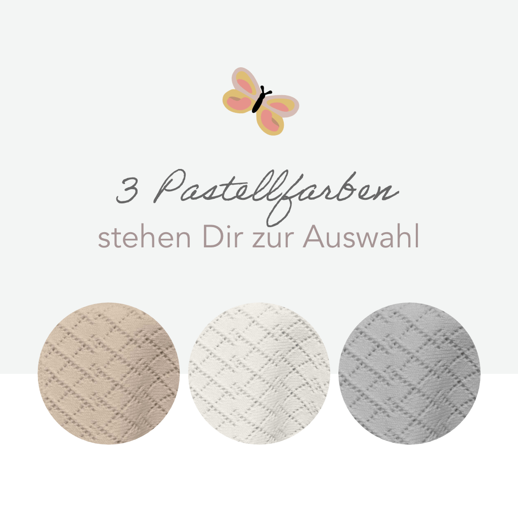 Babydecke Strick Pointelle von Kinderzimmer.de gibt es in 3 Pastellfarben: grau,  beige und creme-weiss