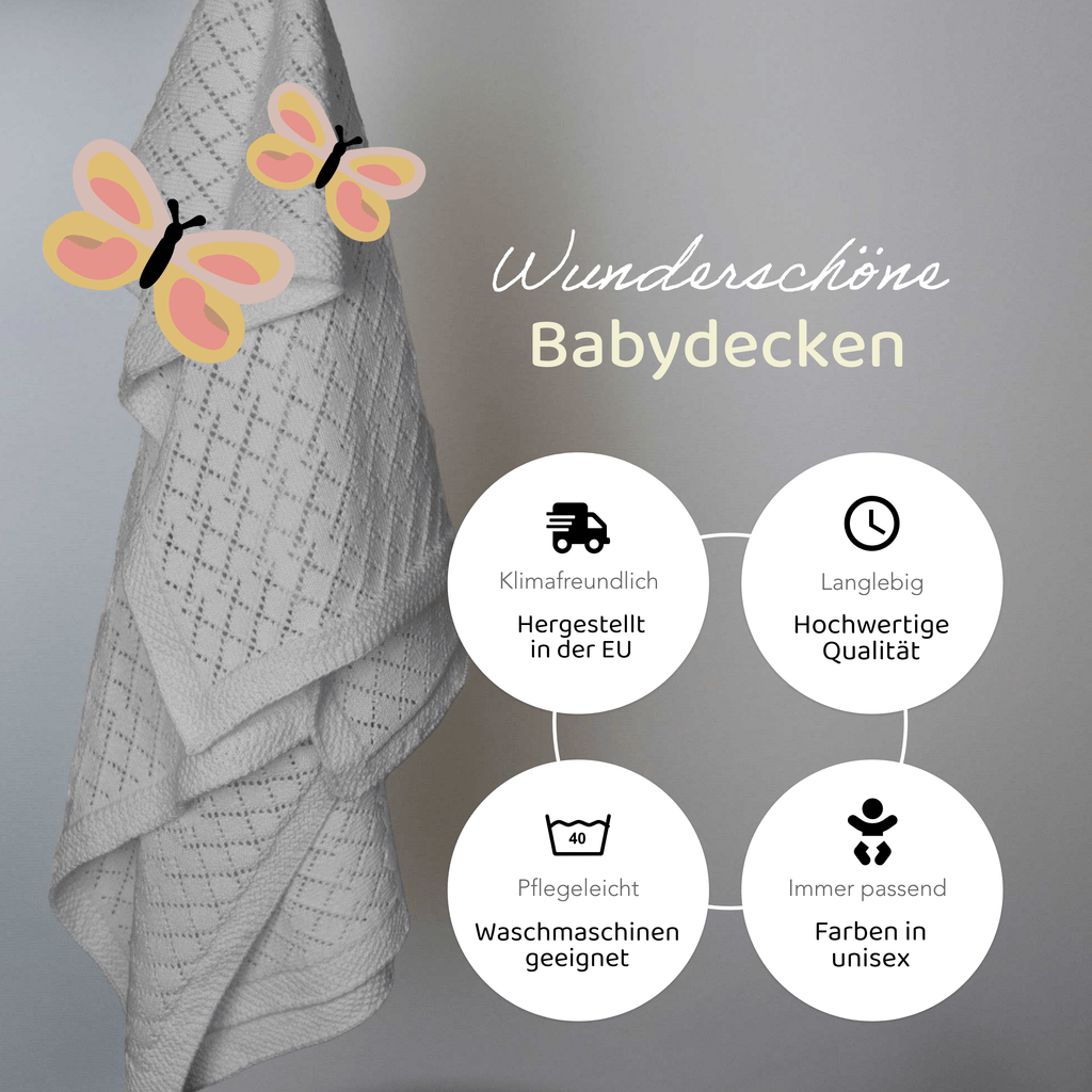 lichtgraue Babydecke Strick hängt von oben, Beschreibung: skandinavisches  Design, waschmaschinengeeignet, schneller Versand, 100% Baumwolle
