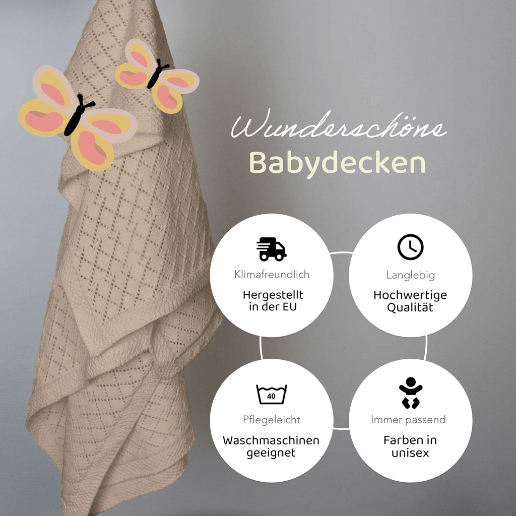 terrakotta-beige Babydecke Strick hängt von oben, Beschreibung: skandinavisches  Design, waschmaschinengeeignet, schneller Versand, 100% Baumwolle