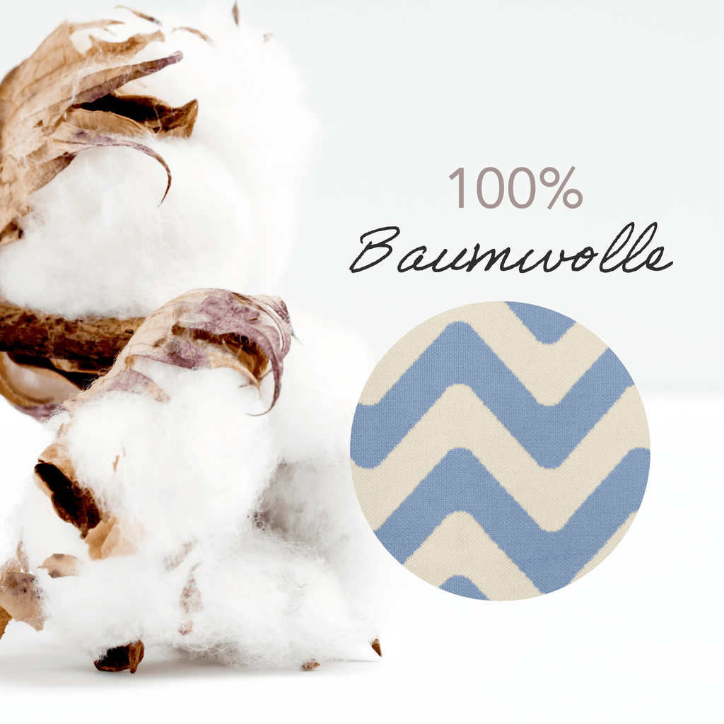 Gestreifte Kuscheldecke Babys aus 100% Baumwolle mit Zickzack Muster in creme-weiss & blau, hübsch 