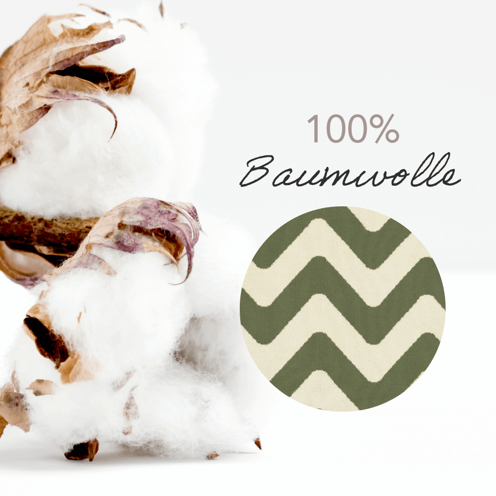 Gestreifte Kuscheldecke Babys aus 100% Baumwolle mit Zickzack Muster in creme-weiss & oliv, hübsch 